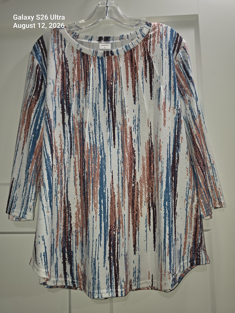 White Multi-Stripe Long Sleeve Swing Top